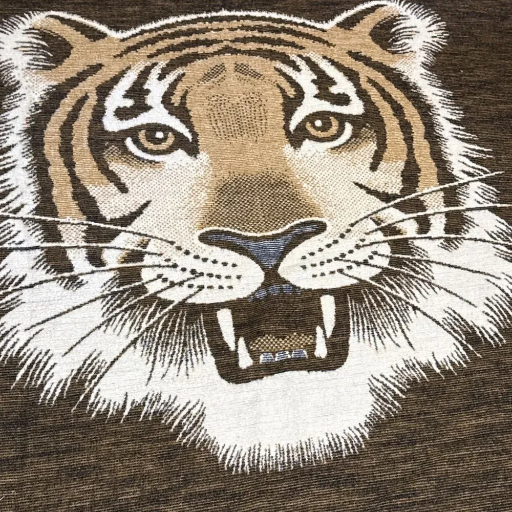 Vintage Biederlack Plush Tiger Throw Blanket Brown 71